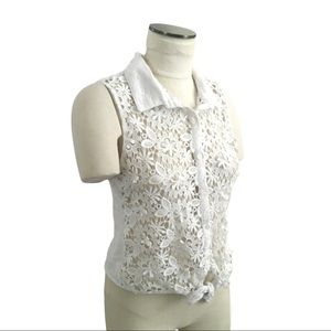 American Rag Cie Floral Crochet Button Up Tank Top Size Small